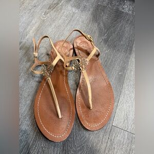 Tory Burch Tan Leather Sandals with Gold Accents